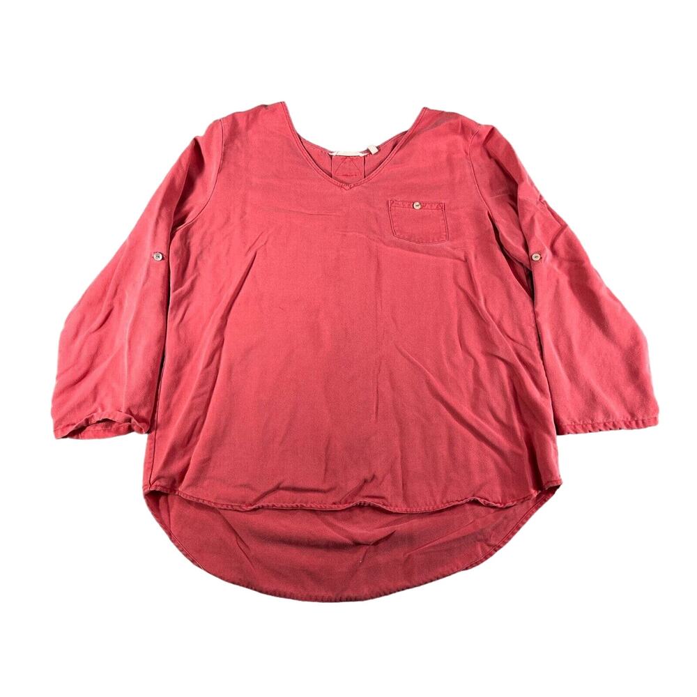 Soft Surroundings Shirt Womens Large Tunic Pink Long Sleeve Round Neck Lyocell